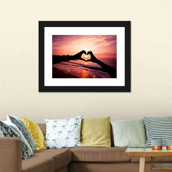 Hand In Heart Shape Silhouette Panoramic Canvas Wall Art-1 Piece-36" x 12"-Tiaracle