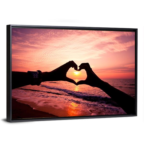 Hand In Heart Shape Silhouette Panoramic Canvas Wall Art-1 Piece-36" x 12"-Tiaracle