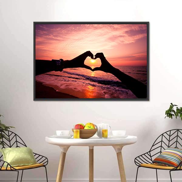 Hand In Heart Shape Silhouette Panoramic Canvas Wall Art-1 Piece-36" x 12"-Tiaracle