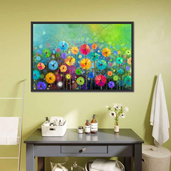 Hand Painted Colorful Flowers Canvas Wall Art-1 Piece-Floating Frame-24" x 16"-Tiaracle