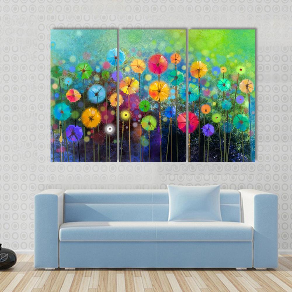 Hand Painted Colorful Flowers Canvas Wall Art-3 Horizontal-Gallery Wrap-37&quot; x 24&quot;-Tiaracle
