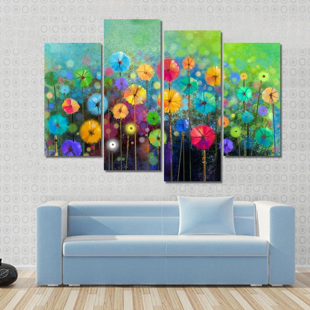 Hand Painted Colorful Flowers Canvas Wall Art-4 Pop-Gallery Wrap-50&quot; x 32&quot;-Tiaracle