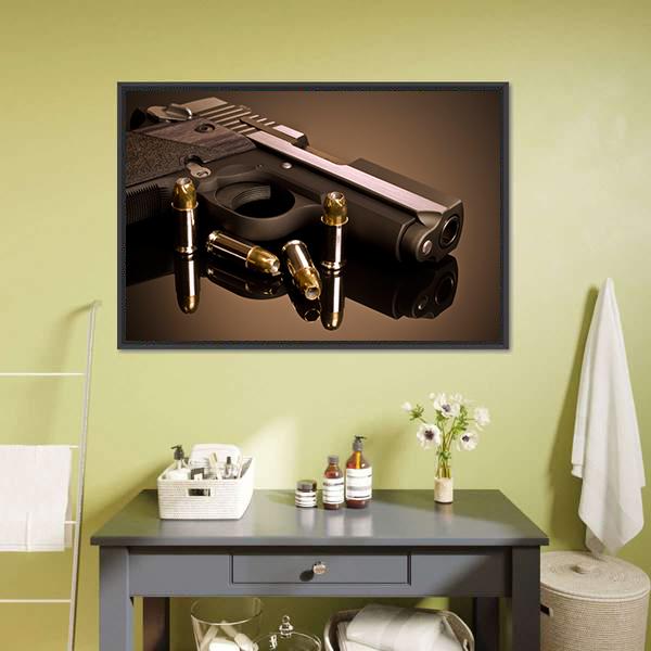 Handgun &amp; Hollow Points Canvas Wall Art-1 Piece-Floating Frame-24" x 16"-Tiaracle