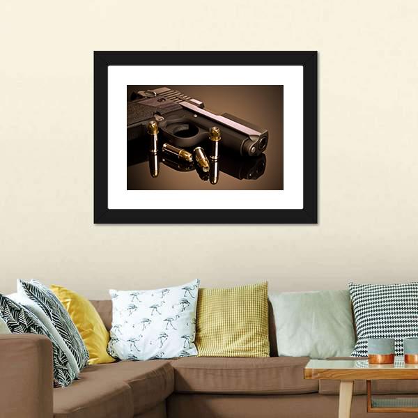 Handgun & Hollow Points Canvas Wall Art-3 Horizontal-Gallery Wrap-25" x 16"-Tiaracle
