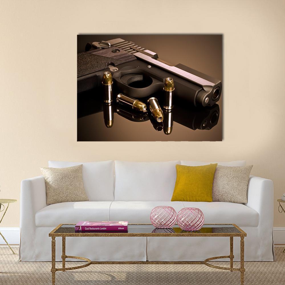 Handgun & Hollow Points Canvas Wall Art-1 Piece-Gallery Wrap-48" x 32"-Tiaracle