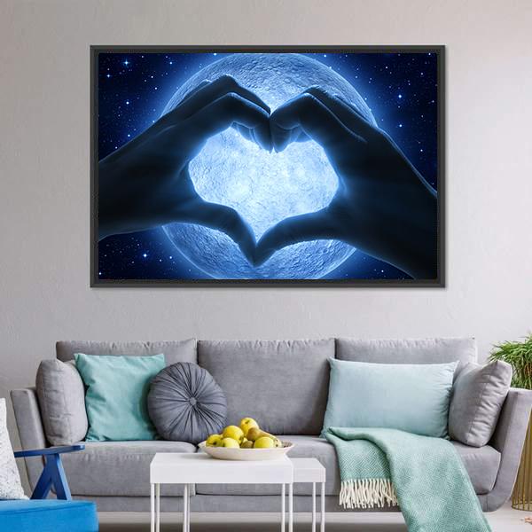 Hands Heart & Moon Canvas Wall Art-5 Horizontal-Gallery Wrap-22" x 12"-Tiaracle