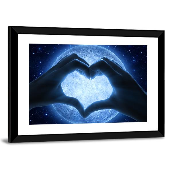 Hands Heart & Moon Canvas Wall Art-5 Horizontal-Gallery Wrap-22" x 12"-Tiaracle
