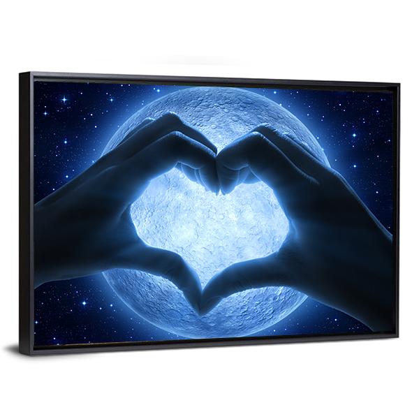 Hands Heart & Moon Canvas Wall Art-5 Horizontal-Gallery Wrap-22" x 12"-Tiaracle