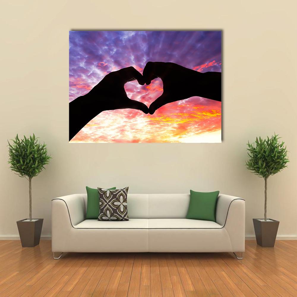 Hands Heart Silhouette Canvas Wall Art-4 Horizontal-Gallery Wrap-34" x 24"-Tiaracle