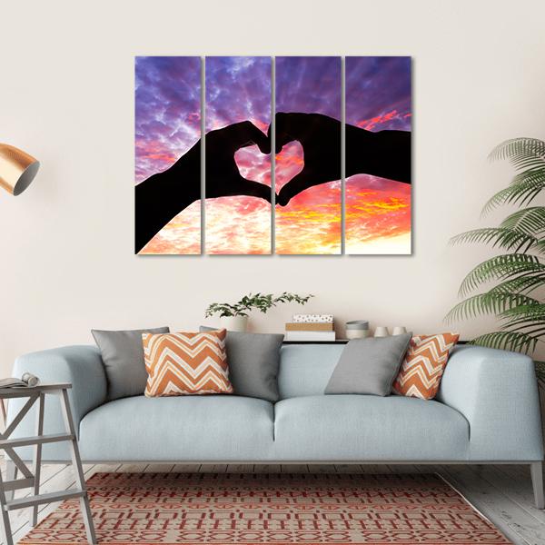 Hands Heart Silhouette Canvas Wall Art-4 Horizontal-Gallery Wrap-34" x 24"-Tiaracle