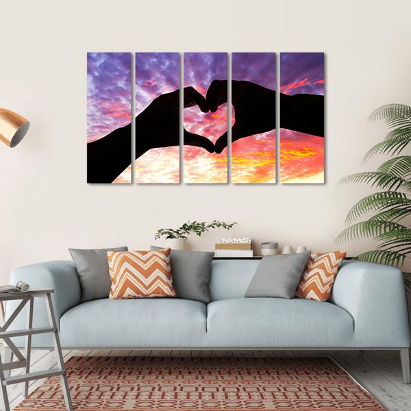 Hands Heart Silhouette Canvas Wall Art-5 Horizontal-Gallery Wrap-22" x 12"-Tiaracle