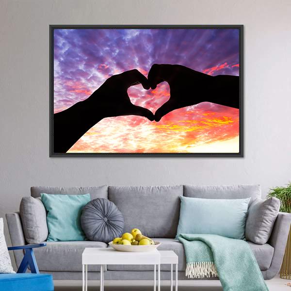 Hands Heart Silhouette Panoramic Canvas Wall Art-1 Piece-36" x 12"-Tiaracle