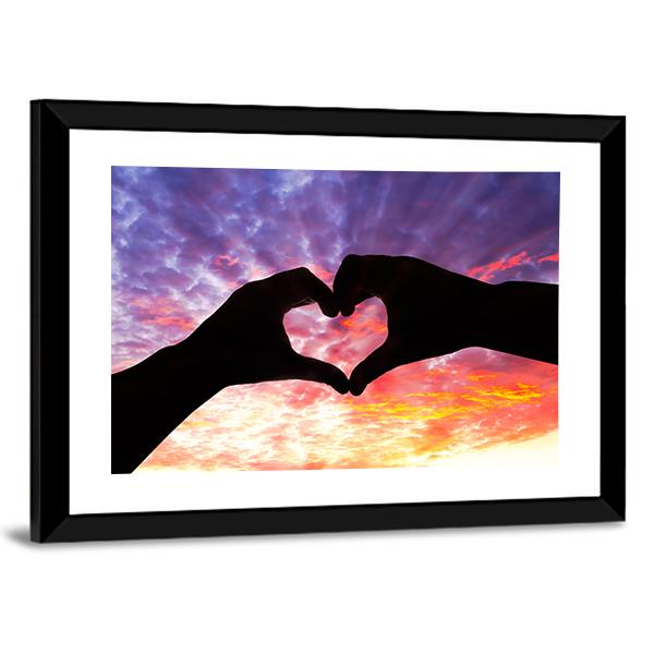 Hands Heart Silhouette Panoramic Canvas Wall Art-1 Piece-36" x 12"-Tiaracle