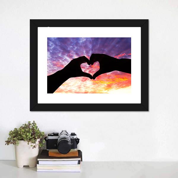 Hands Heart Silhouette Panoramic Canvas Wall Art-1 Piece-36" x 12"-Tiaracle