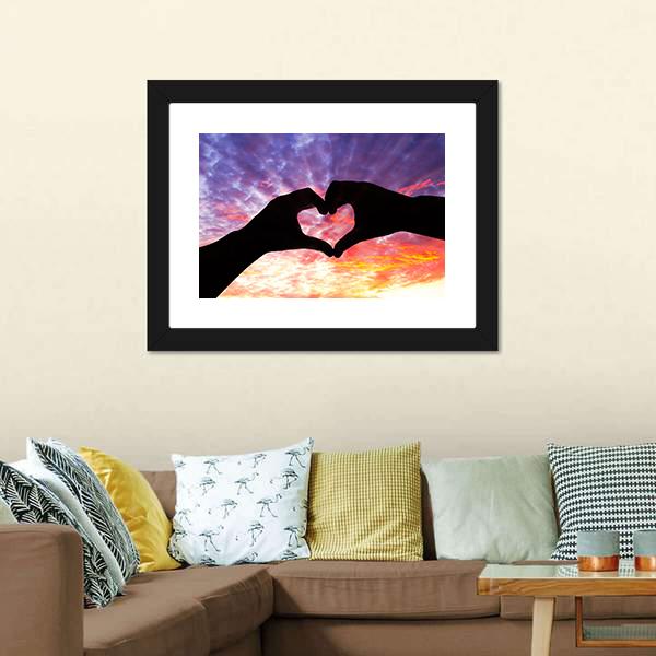 Hands Heart Silhouette Panoramic Canvas Wall Art-1 Piece-36" x 12"-Tiaracle