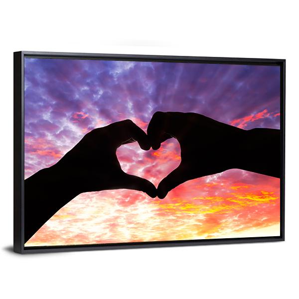 Hands Heart Silhouette Panoramic Canvas Wall Art-1 Piece-36" x 12"-Tiaracle