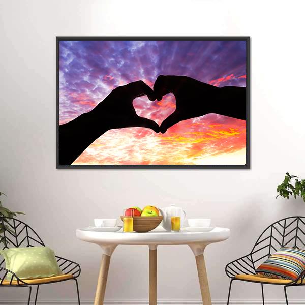Hands Heart Silhouette Panoramic Canvas Wall Art-1 Piece-36" x 12"-Tiaracle
