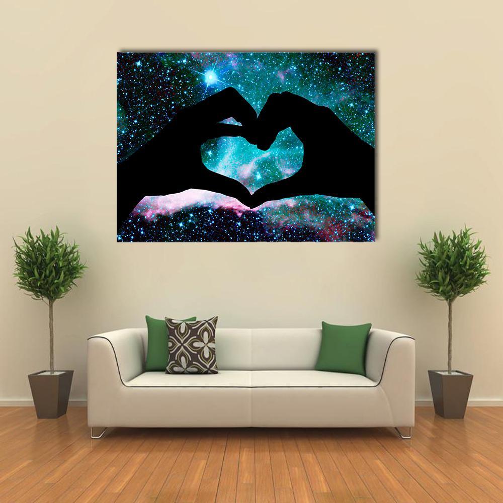 Hands Heart & Starry Sky Canvas Wall Art-4 Horizontal-Gallery Wrap-34" x 24"-Tiaracle