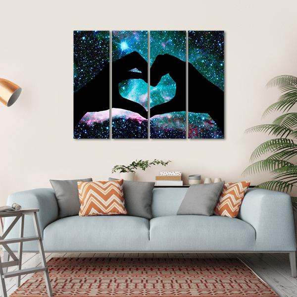 Hands Heart &amp; Starry Sky Canvas Wall Art-4 Horizontal-Gallery Wrap-34" x 24"-Tiaracle