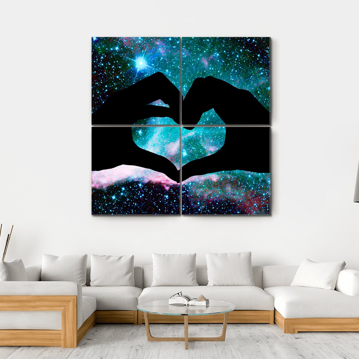 Hands Heart & Starry Sky Canvas Wall Art-4 Square-Gallery Wrap-17" x 17"-Tiaracle