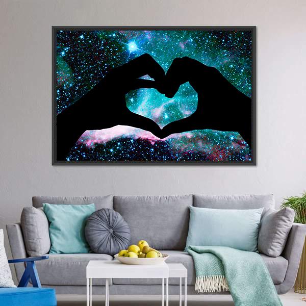 Hands Heart &amp; Starry Sky Panoramic Canvas Wall Art-1 Piece-36" x 12"-Tiaracle