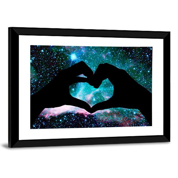 Hands Heart & Starry Sky Panoramic Canvas Wall Art-1 Piece-36" x 12"-Tiaracle