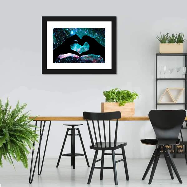 Hands Heart & Starry Sky Panoramic Canvas Wall Art-1 Piece-36" x 12"-Tiaracle