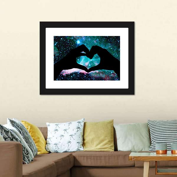 Hands Heart & Starry Sky Panoramic Canvas Wall Art-1 Piece-36" x 12"-Tiaracle
