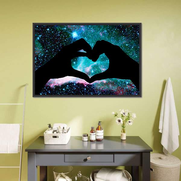 Hands Heart &amp; Starry Sky Panoramic Canvas Wall Art-1 Piece-36" x 12"-Tiaracle