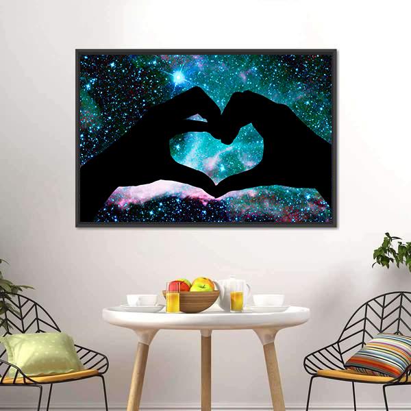 Hands Heart & Starry Sky Panoramic Canvas Wall Art-1 Piece-36" x 12"-Tiaracle