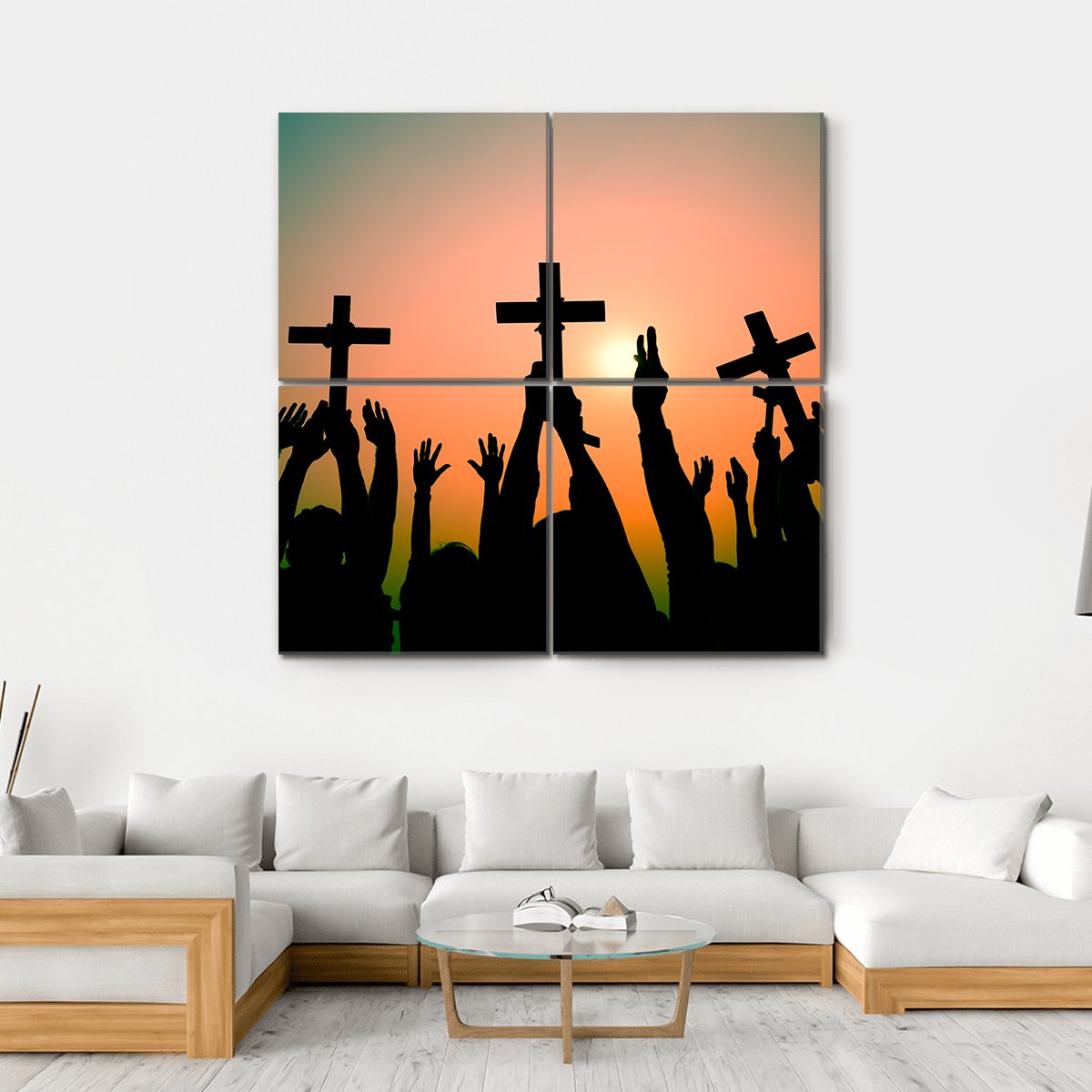 Hands Holding Cross Canvas Wall Art-4 Square-Gallery Wrap-17" x 17"-Tiaracle