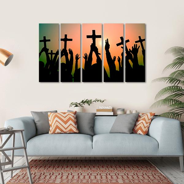 Hands Holding Cross Canvas Wall Art-5 Horizontal-Gallery Wrap-22" x 12"-Tiaracle