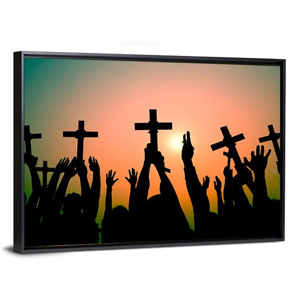 Hands Holding Cross Canvas Wall Art-5 Horizontal-Gallery Wrap-22" x 12"-Tiaracle