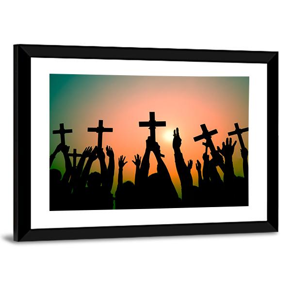Hands Holding Cross Panoramic Canvas Wall Art-1 Piece-36" x 12"-Tiaracle