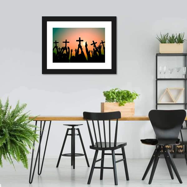 Hands Holding Cross Panoramic Canvas Wall Art-1 Piece-36" x 12"-Tiaracle