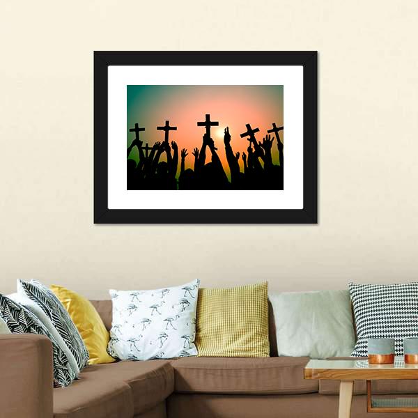 Hands Holding Cross Panoramic Canvas Wall Art-1 Piece-36" x 12"-Tiaracle