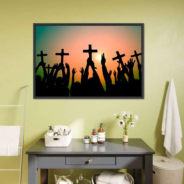 Hands Holding Cross Panoramic Canvas Wall Art-1 Piece-36" x 12"-Tiaracle