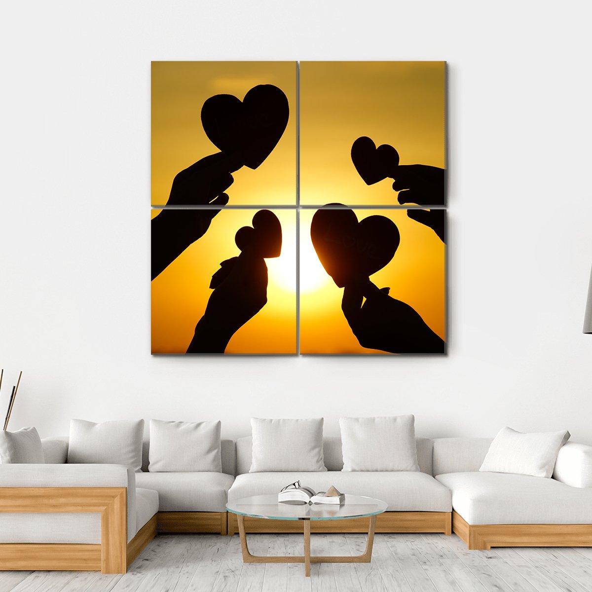 Hands Holding Hearts Canvas Wall Art-4 Square-Gallery Wrap-17" x 17"-Tiaracle