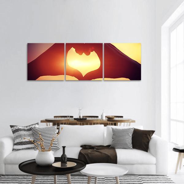 Hands Making Heart Shape Panoramic Canvas Wall Art-3 Piece-25" x 08"-Tiaracle