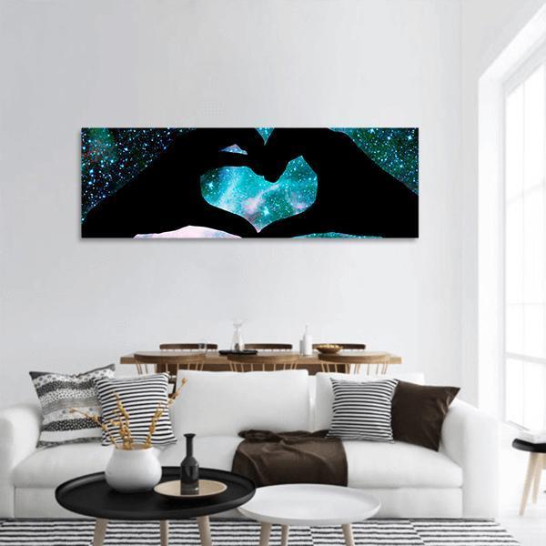 Hands Heart &amp; Starry Sky Panoramic Canvas Wall Art-1 Piece-36" x 12"-Tiaracle