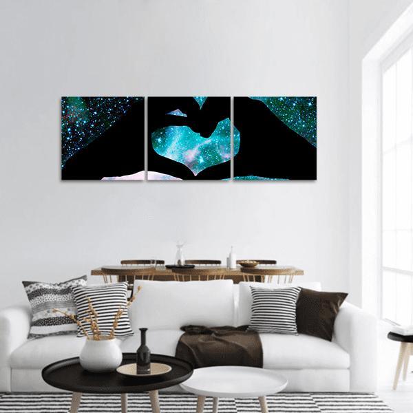 Hands Heart &amp; Starry Sky Panoramic Canvas Wall Art-3 Piece-25" x 08"-Tiaracle