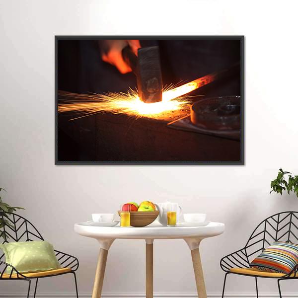Hands Of Smith With Hammet And Steel Stick On Anvil Canvas Wall Art-3 Horizontal-Gallery Wrap-25" x 16"-Tiaracle