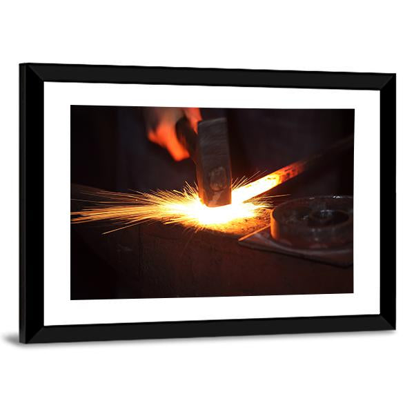 Hands Of Smith With Hammet And Steel Stick On Anvil Canvas Wall Art-3 Horizontal-Gallery Wrap-25" x 16"-Tiaracle