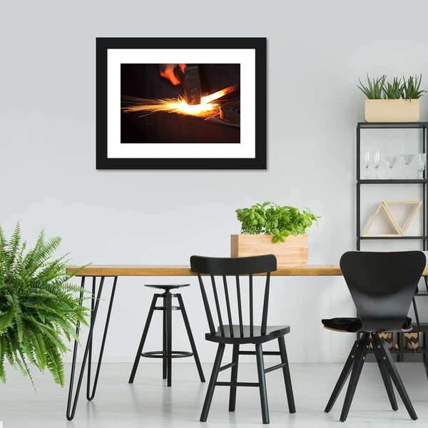 Hands Of Smith With Hammet And Steel Stick On Anvil Canvas Wall Art-3 Horizontal-Gallery Wrap-25" x 16"-Tiaracle