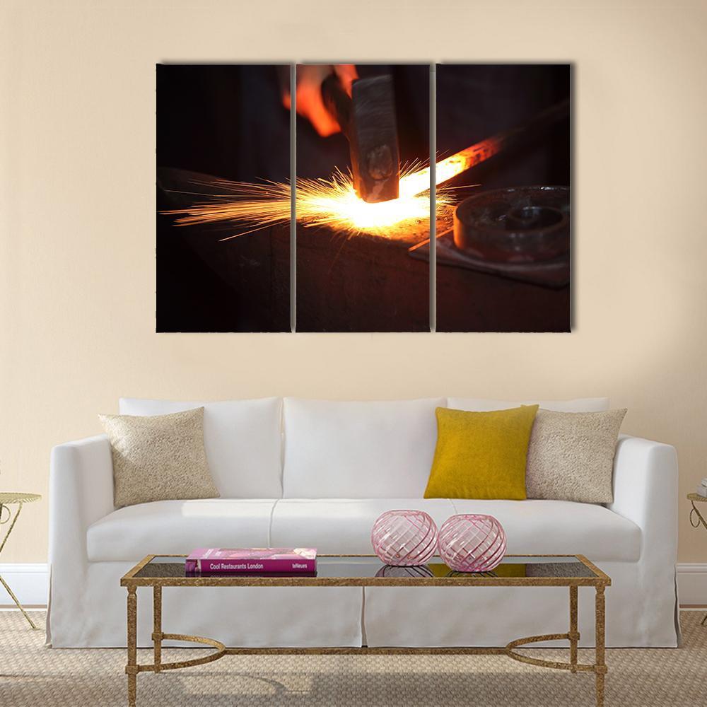 Hands Of Smith With Hammet And Steel Stick On Anvil Canvas Wall Art-3 Horizontal-Gallery Wrap-37" x 24"-Tiaracle