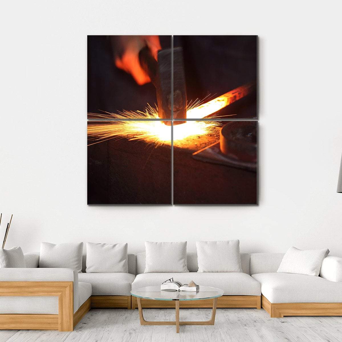 Hands Of Smith With Hammet And Steel Stick On Anvil Canvas Wall Art-4 Square-Gallery Wrap-17" x 17"-Tiaracle