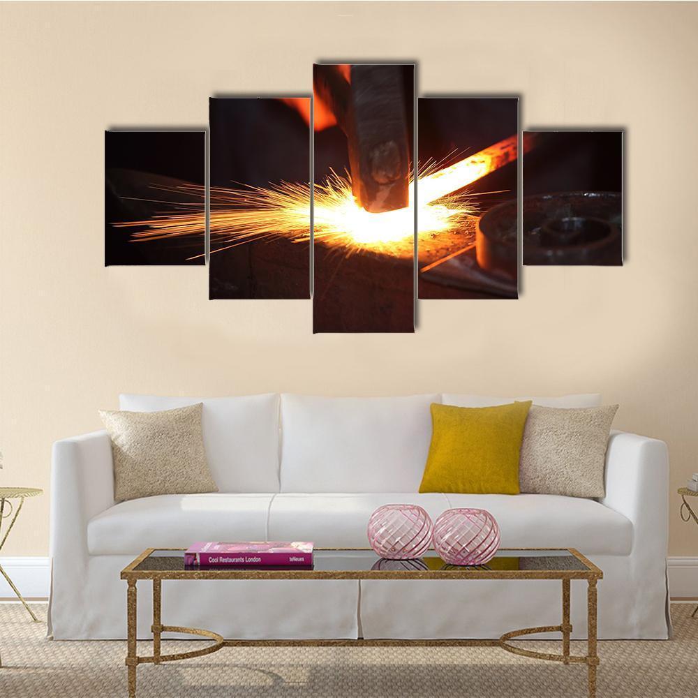 Hands Of Smith With Hammet And Steel Stick On Anvil Canvas Wall Art-5 Star-Gallery Wrap-62" x 32"-Tiaracle
