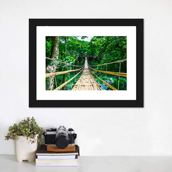 Hanging Bamboo Bridge Canvas Wall Art-1 Piece-Framed Print-20" x 16"-Tiaracle