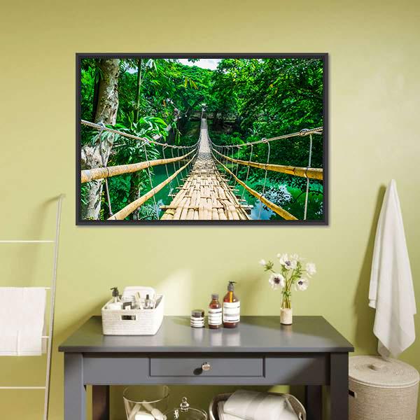 Hanging Bamboo Bridge Canvas Wall Art-1 Piece-Floating Frame-24" x 16"-Tiaracle