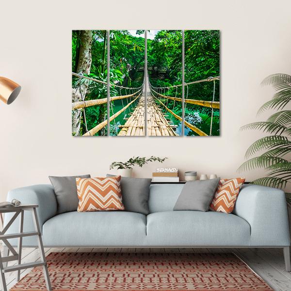 Hanging Bamboo Bridge Canvas Wall Art-4 Horizontal-Gallery Wrap-34" x 24"-Tiaracle